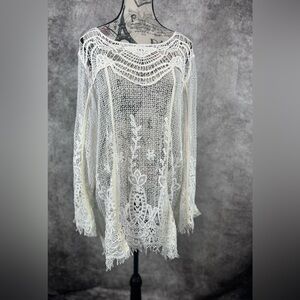 Pretty Angel Cream Lace Overlay Top Boho Chic Size L